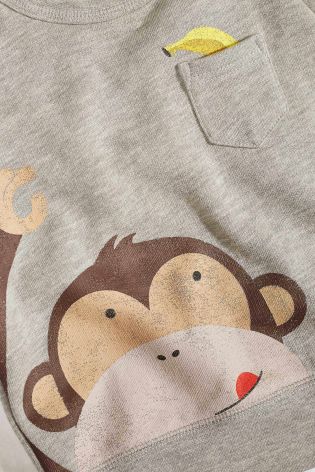 Grey Monkey Print Crew Neck Top (3mths-6yrs)